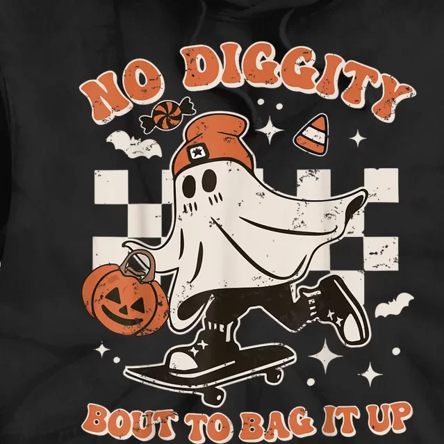 Retro Halloween Ghost No Diggity Bout To Bag It Up Tie Dye Hoodie