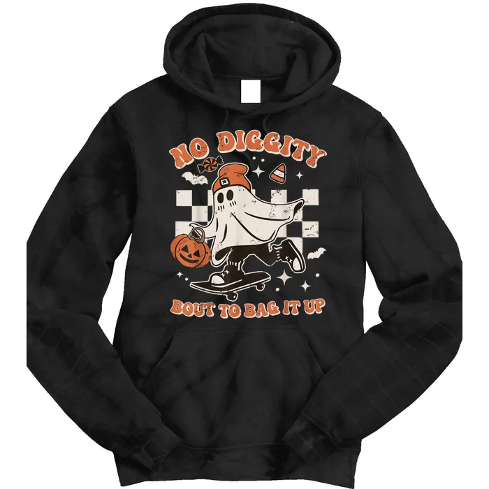 Retro Halloween Ghost No Diggity Bout To Bag It Up Tie Dye Hoodie