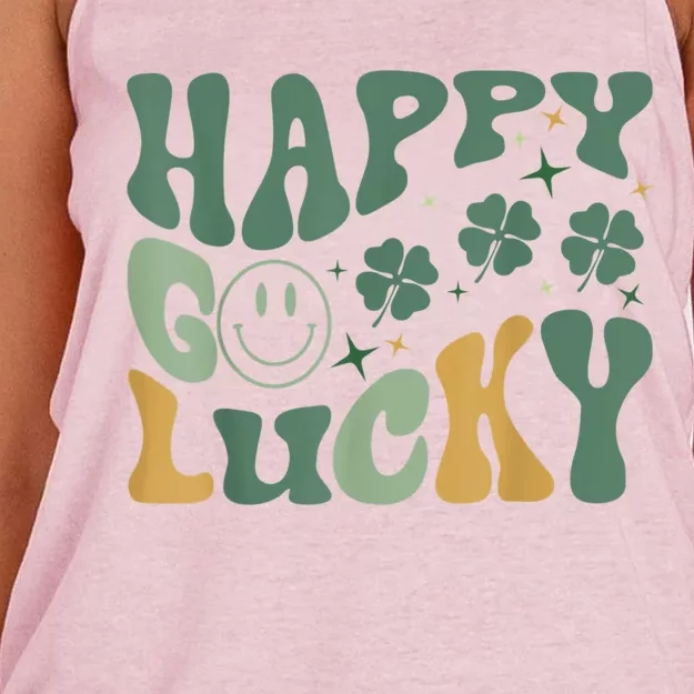 Retro Happy Go Lucky Boy St Patricks Day Women's Knotted Racerback Tank