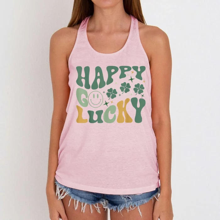 Retro Happy Go Lucky Boy St Patricks Day Women's Knotted Racerback Tank