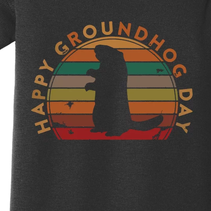 Retro Happy Groundhog Day Sunset Gift Ground Hog Silhouette Baby Bodysuit