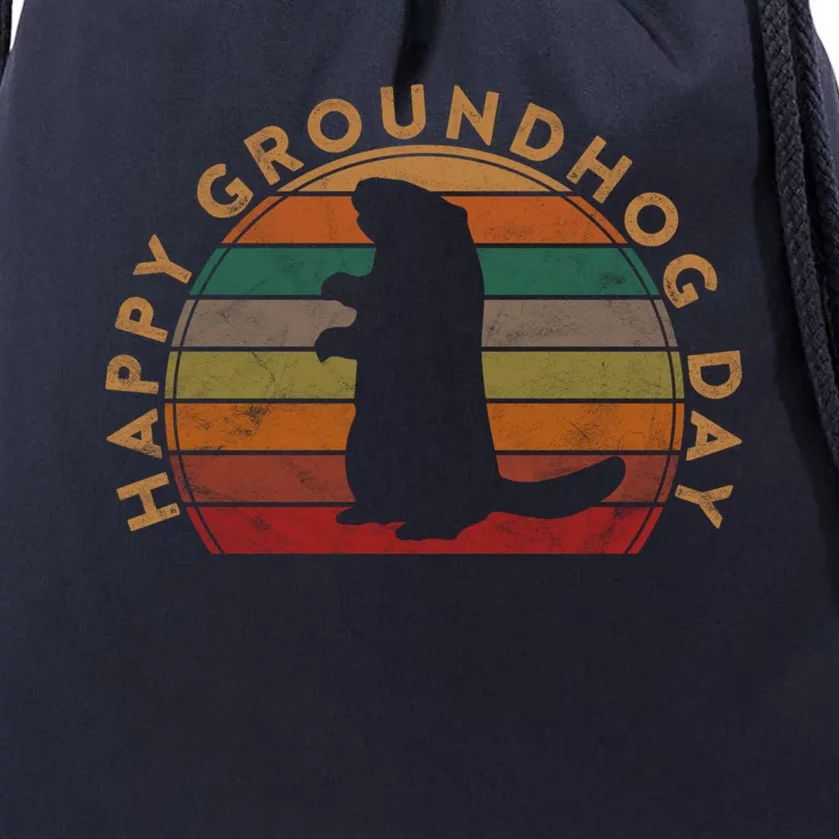 Retro Happy Groundhog Day Sunset Gift Ground Hog Silhouette Gift Drawstring Bag