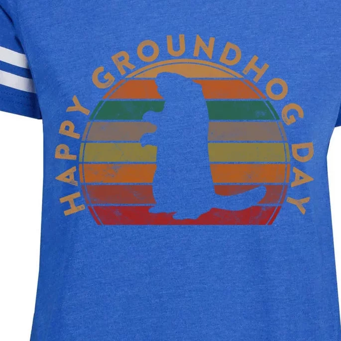 Retro Happy Groundhog Day Sunset Gift Ground Hog Silhouette Gift Enza Ladies Jersey Football T-Shirt