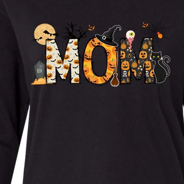 Retro Halloween Ghost Spooky Mom Mama Halloween Costume Gift Womens Cotton Relaxed Long Sleeve T-Shirt