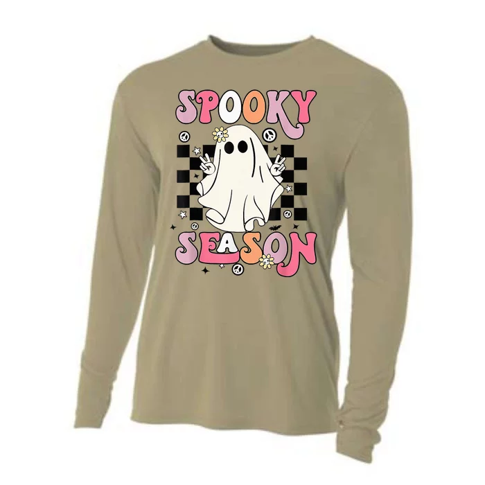 Retro Hippie Halloween Cute Ghost Spooky Season Funny Gifts Cooling Performance Long Sleeve Crew