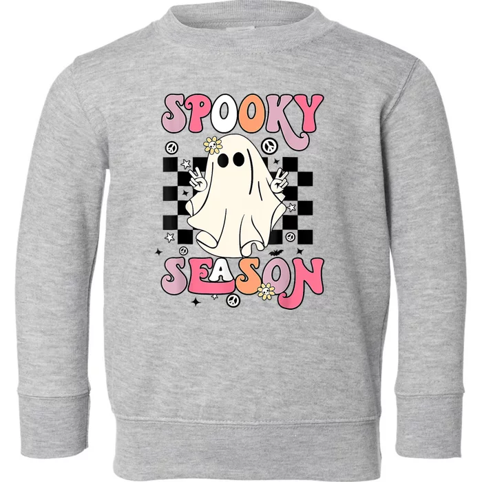 Retro Hippie Halloween Cute Ghost Spooky Season Funny Gifts Toddler Sweatshirt