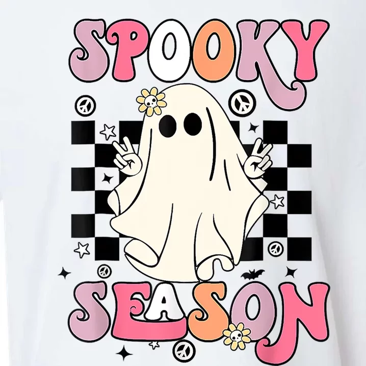 Retro Hippie Halloween Cute Ghost Spooky Season Funny Gifts Sueded Cloud Jersey T-Shirt