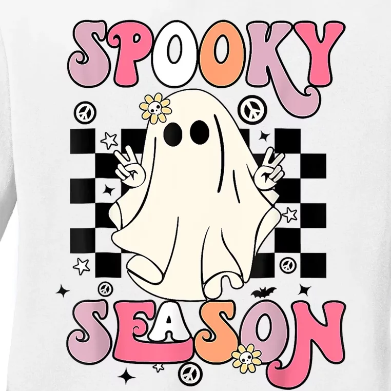 Retro Hippie Halloween Cute Ghost Spooky Season Funny Gifts Ladies Long Sleeve Shirt