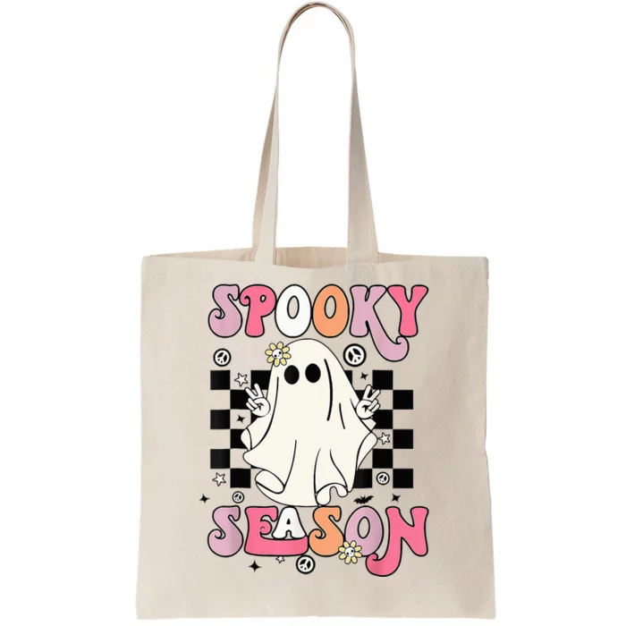 Retro Hippie Halloween Cute Ghost Spooky Season Funny Gifts Tote Bag