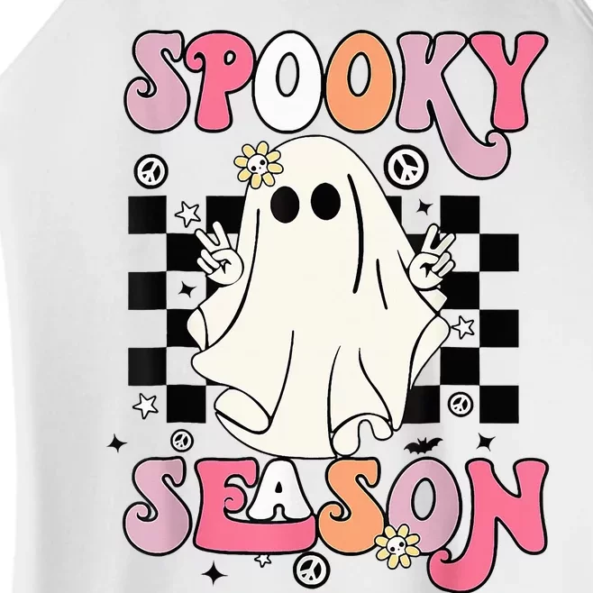 Retro Hippie Halloween Cute Ghost Spooky Season Funny Gifts Women’s Perfect Tri Rocker Tank