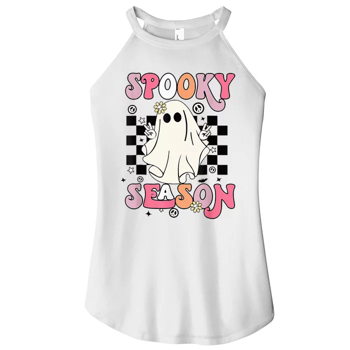 Retro Hippie Halloween Cute Ghost Spooky Season Funny Gifts Women’s Perfect Tri Rocker Tank