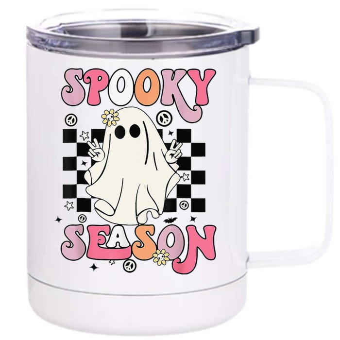 Retro Hippie Halloween Cute Ghost Spooky Season Funny Gifts Front & Back 12oz Stainless Steel Tumbler Cup