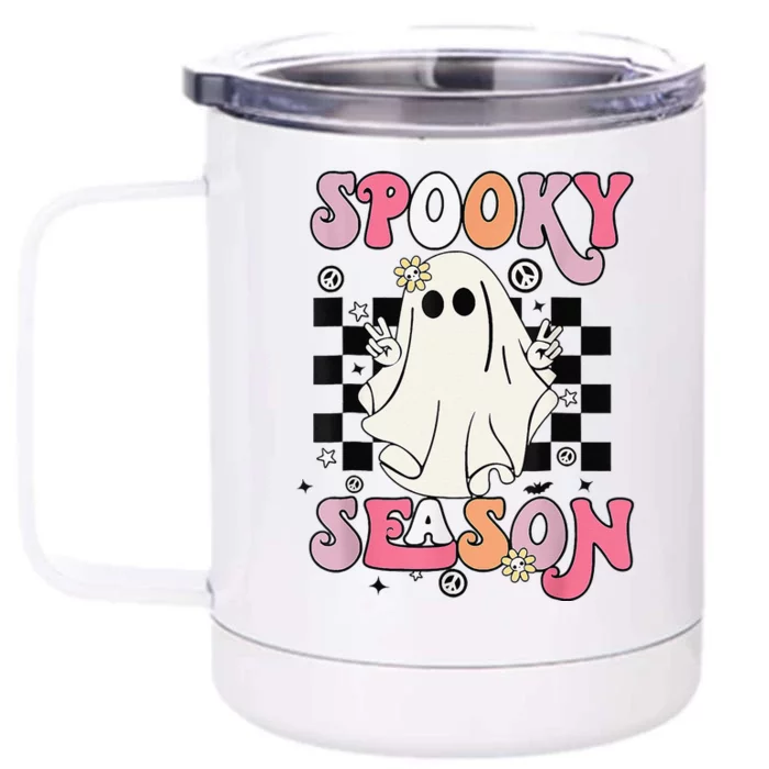 Retro Hippie Halloween Cute Ghost Spooky Season Funny Gifts Front & Back 12oz Stainless Steel Tumbler Cup