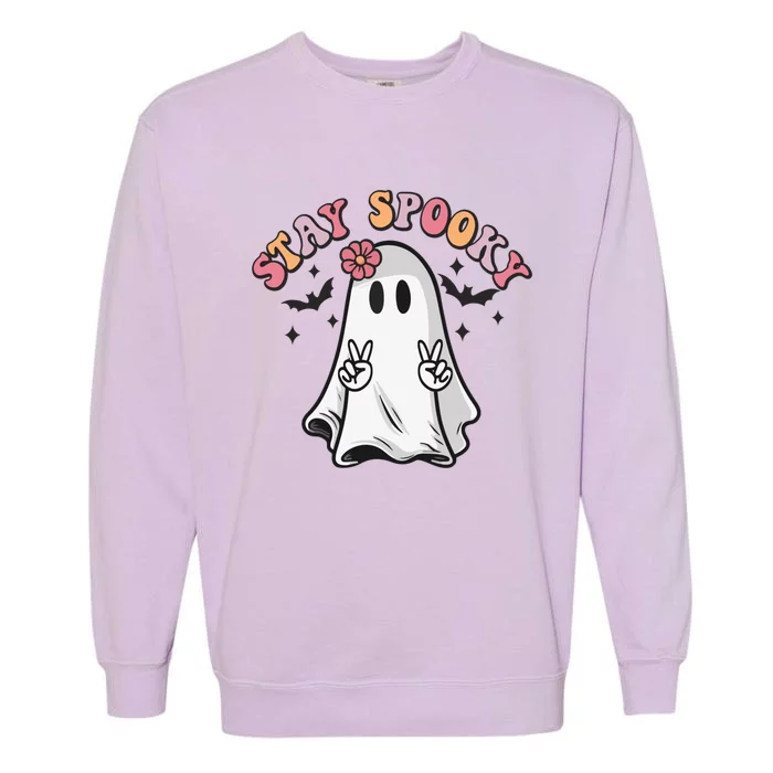 Retro Hippie Halloween Cute Ghost Stay Spooky Great Gift Garment-Dyed Sweatshirt