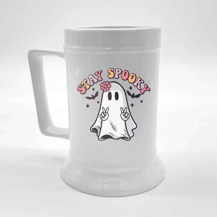 Retro Hippie Halloween Cute Ghost Stay Spooky Great Gift Front & Back Beer Stein