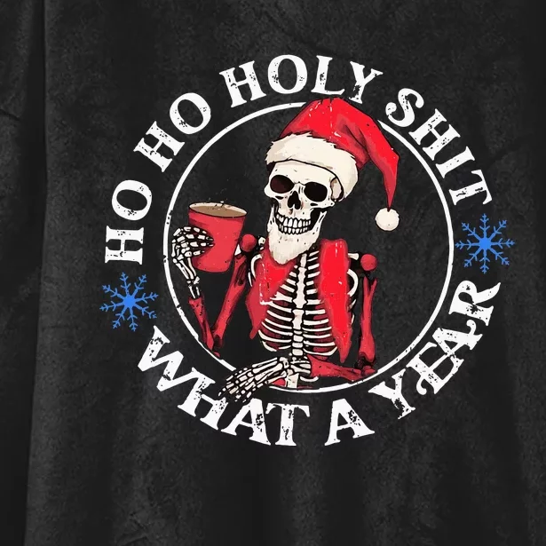 Retro Ho Ho Holy Shit What A Year Funny Skeleton Christmas Hooded Wearable Blanket