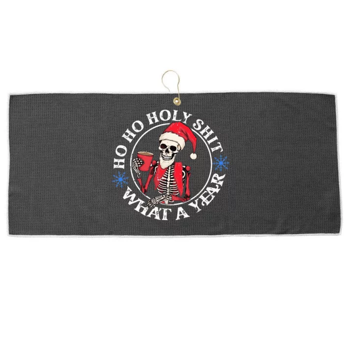 Retro Ho Ho Holy Shit What A Year Funny Skeleton Christmas Large Microfiber Waffle Golf Towel