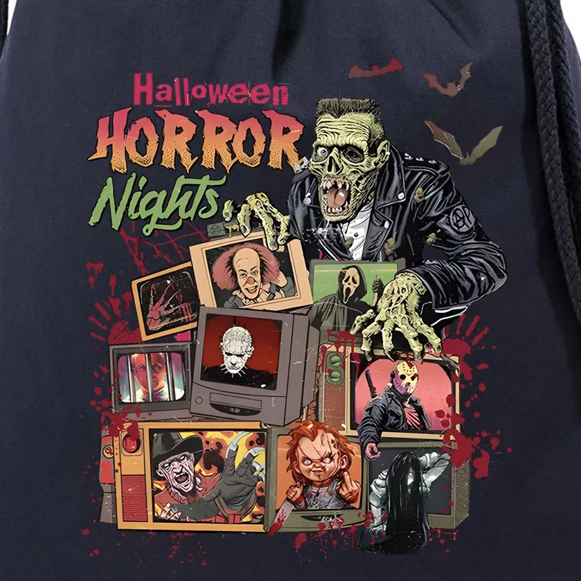 Retro Halloween Horror Night All Characters Drawstring Bag