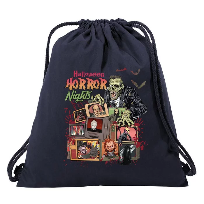 Retro Halloween Horror Night All Characters Drawstring Bag