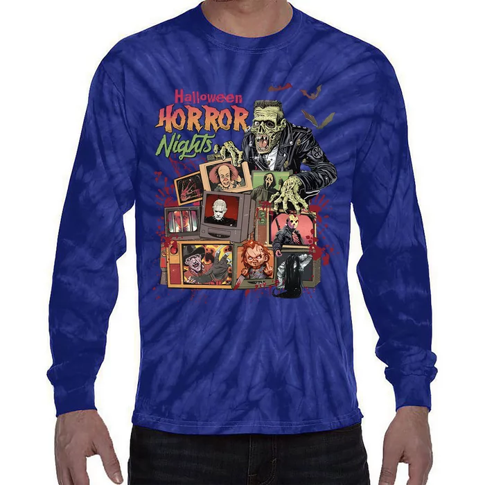 Retro Halloween Horror Night All Characters Tie-Dye Long Sleeve Shirt