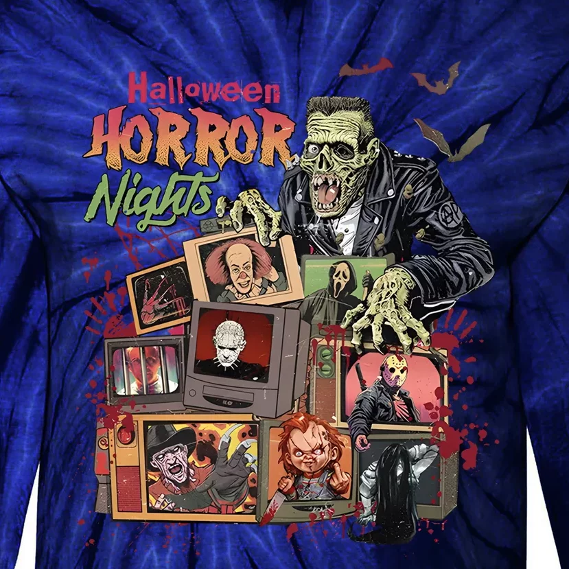 Retro Halloween Horror Night All Characters Tie-Dye Long Sleeve Shirt