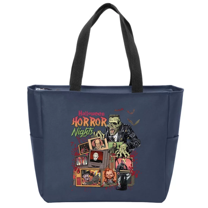 Retro Halloween Horror Night All Characters Zip Tote Bag