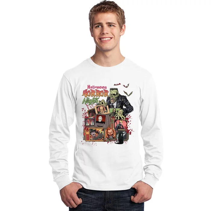 Retro Halloween Horror Night All Characters Tall Long Sleeve T-Shirt