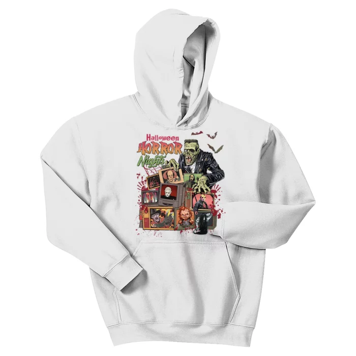 Retro Halloween Horror Night All Characters Kids Hoodie