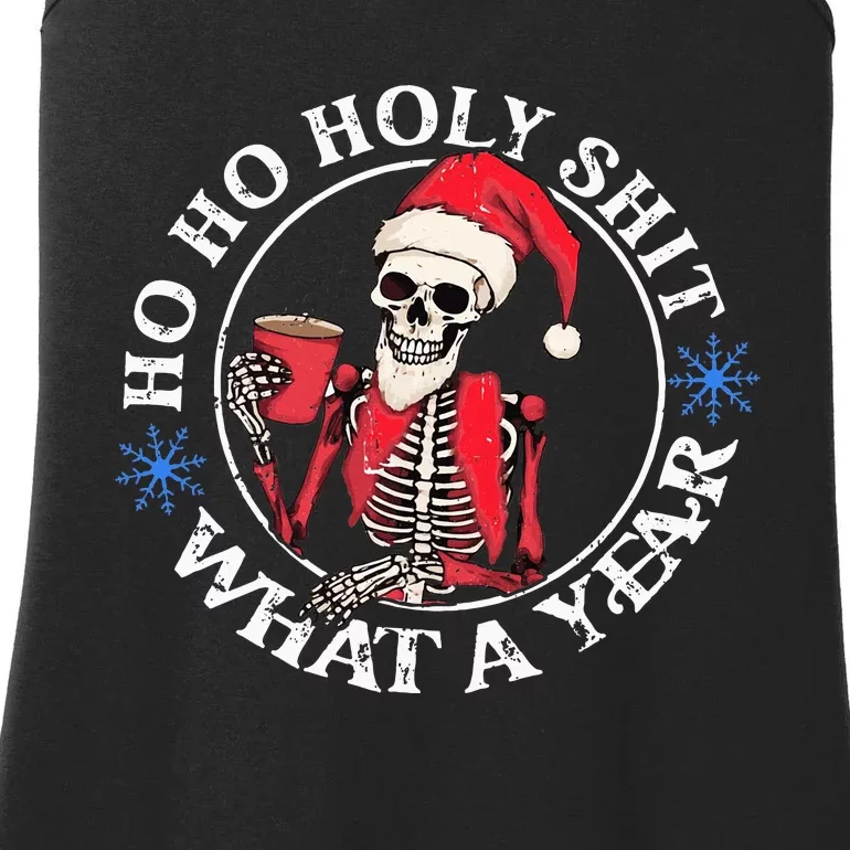 Retro Ho Ho Holy Shit What A Year Funny Skeleton Christmas Ladies Essential Tank