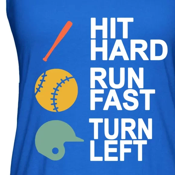 Retro Hit Hard Run Fast Turn Left Baseball Funny Sport Cool Gift Ladies Essential Flowy Tank