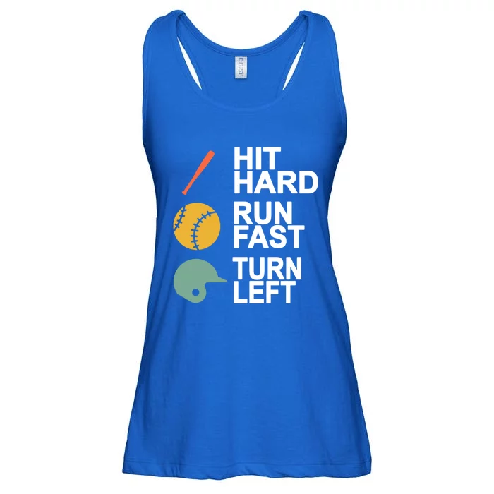 Retro Hit Hard Run Fast Turn Left Baseball Funny Sport Cool Gift Ladies Essential Flowy Tank