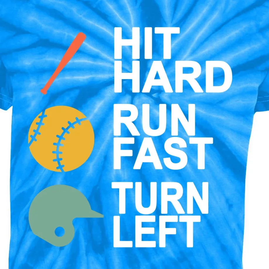 Retro Hit Hard Run Fast Turn Left Baseball Funny Sport Cool Gift Kids Tie-Dye T-Shirt