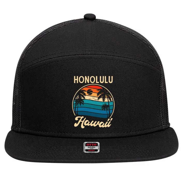 Retro Honolulu Hawaii 7 Panel Mesh Trucker Snapback Hat