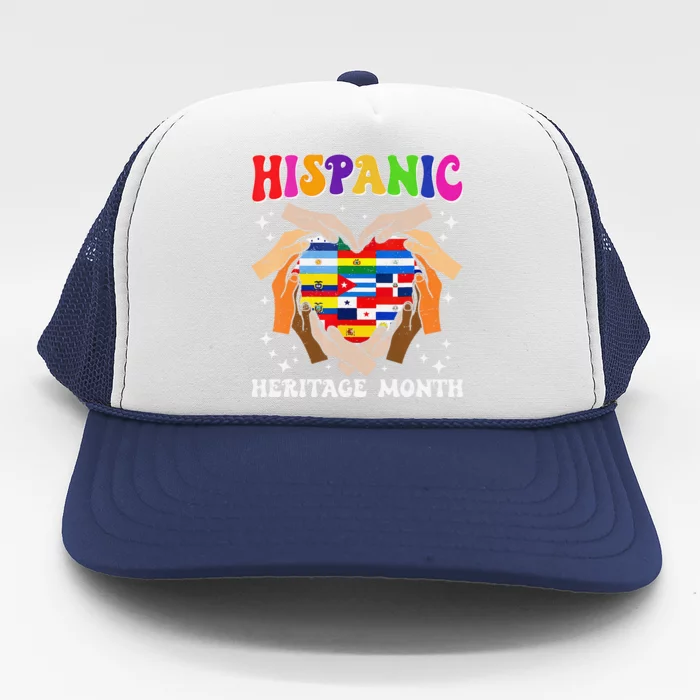 Retro Hispanic Heritage Month All Countries Heart Hand Gifts Gift Trucker Hat