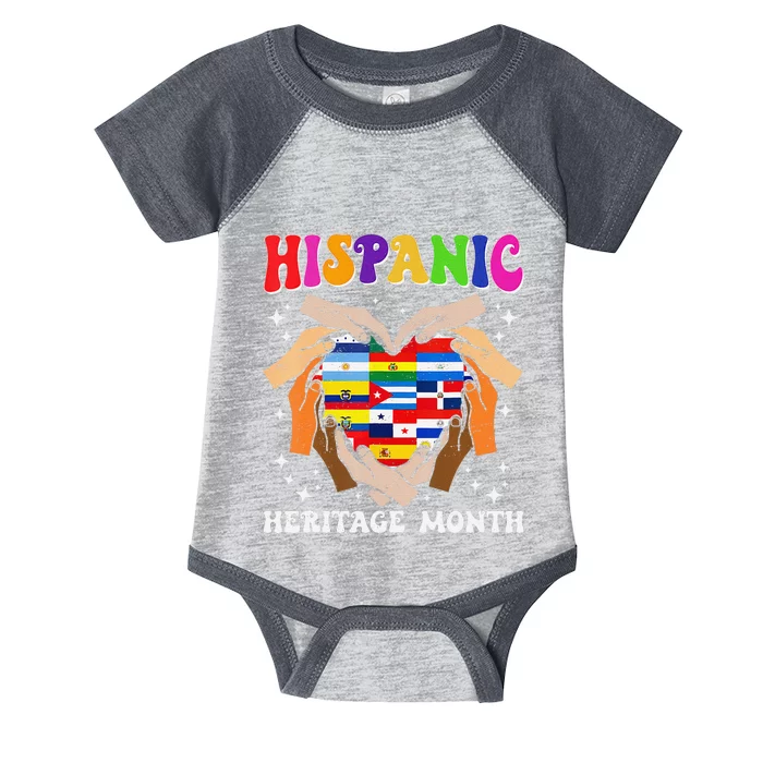 Retro Hispanic Heritage Month All Countries Heart Hand Gifts Gift Infant Baby Jersey Bodysuit