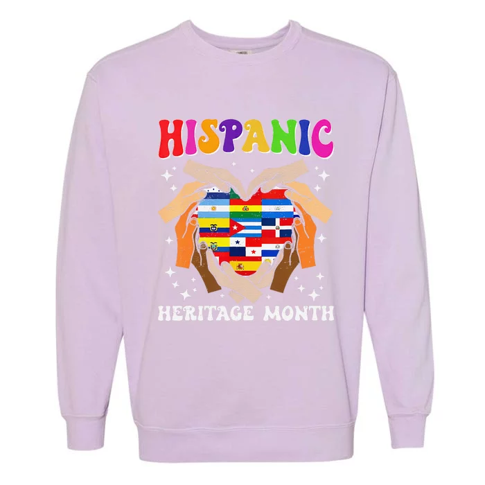 Retro Hispanic Heritage Month All Countries Heart Hand Gifts Gift Garment-Dyed Sweatshirt