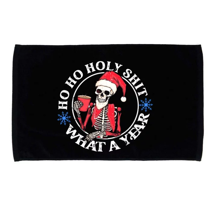 Retro Ho Ho Holy Shit What A Year Funny Skeleton Christmas Microfiber Hand Towel