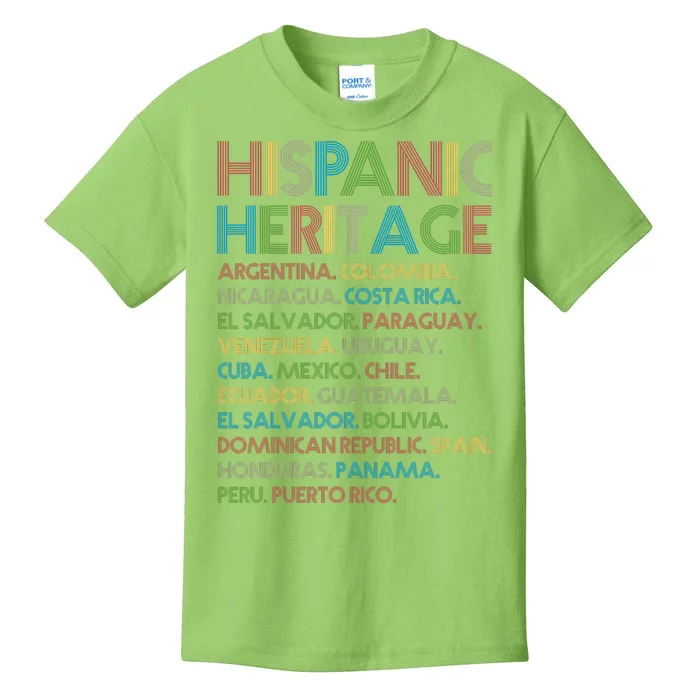 Retro Hispanic Heritage Month Countries Kids T-Shirt