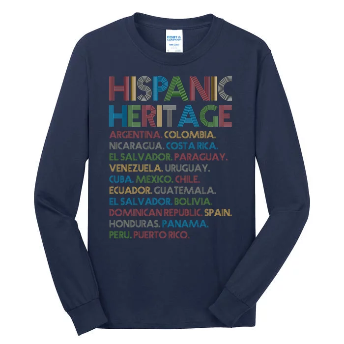 Retro Hispanic Heritage Month Countries Tall Long Sleeve T-Shirt