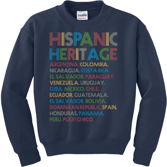 Retro Hispanic Heritage Month Countries Kids Sweatshirt