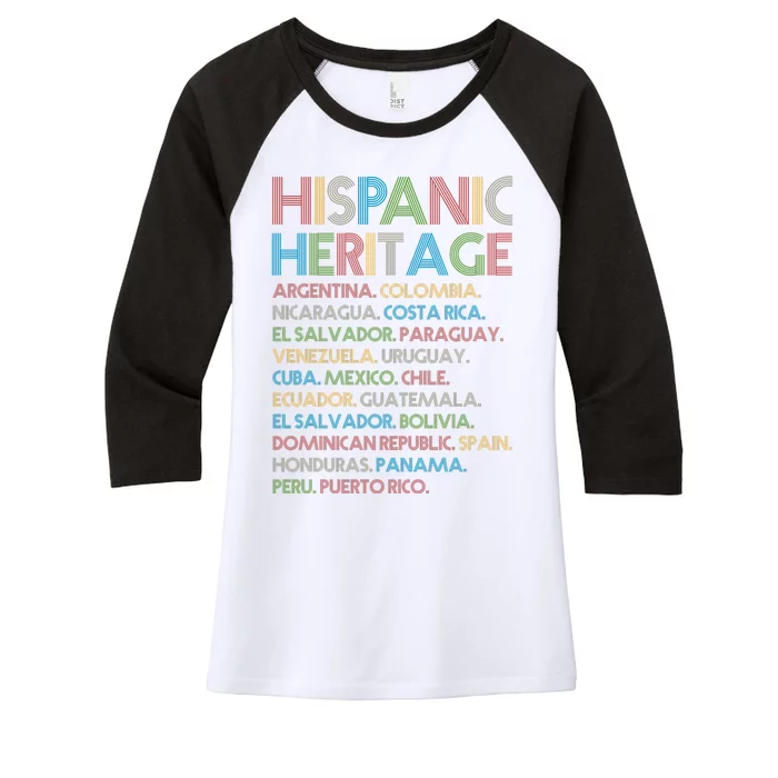 Retro Hispanic Heritage Month Countries Women's Tri-Blend 3/4-Sleeve Raglan Shirt