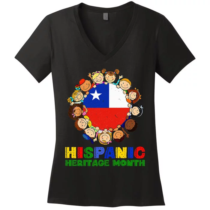 retro Hispanic Heritage Month Chile Women's V-Neck T-Shirt