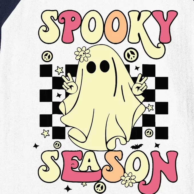 Retro Hippie Halloween Cute Ghost Spooky Season Funny Gifts Baseball Sleeve Shirt