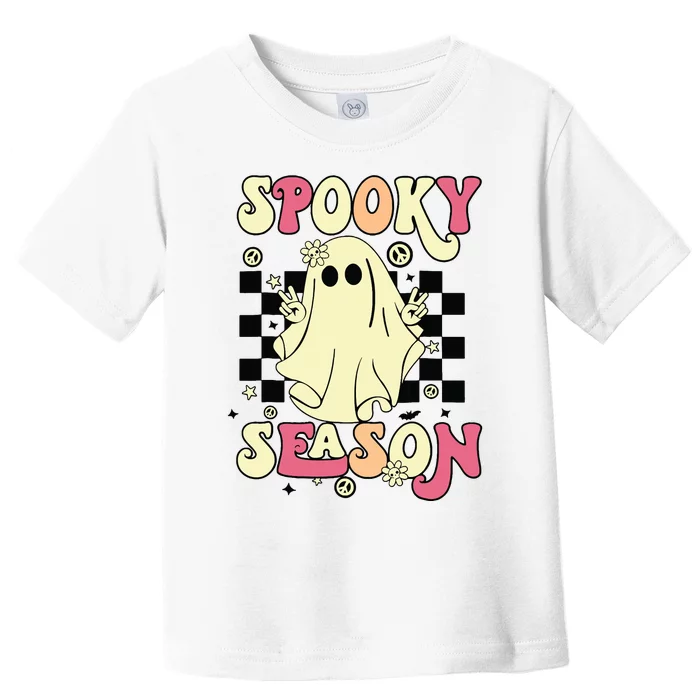 Retro Hippie Halloween Cute Ghost Spooky Season Funny Gifts Toddler T-Shirt