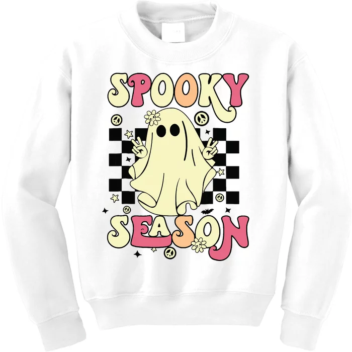 Retro Hippie Halloween Cute Ghost Spooky Season Funny Gifts Kids Sweatshirt