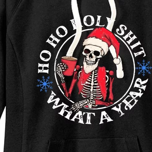 Retro Ho Ho Holy Shit What A Year Funny Skeleton Christmas Women's Fleece Hoodie