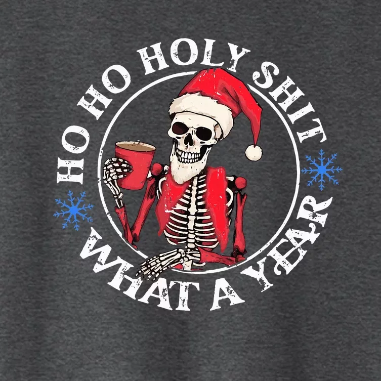 Retro Ho Ho Holy Shit What A Year Funny Skeleton Christmas Women's Crop Top Tee