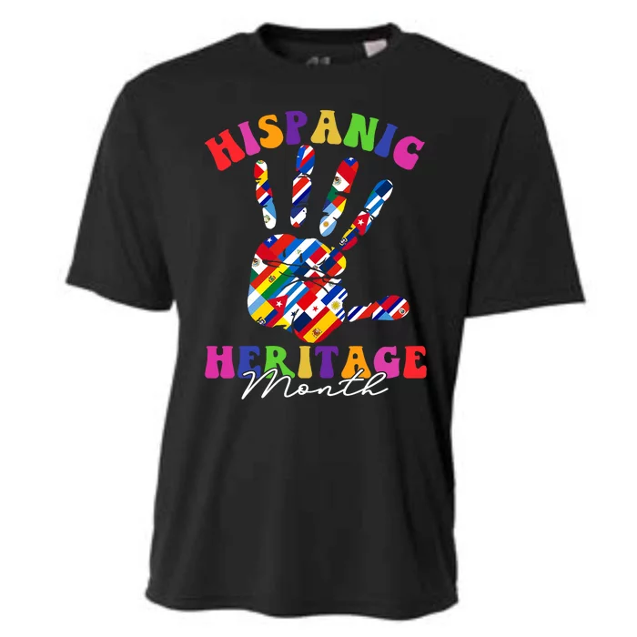 Retro Hispanic Heritage Month All Countries Heart Hands Cooling Performance Crew T-Shirt