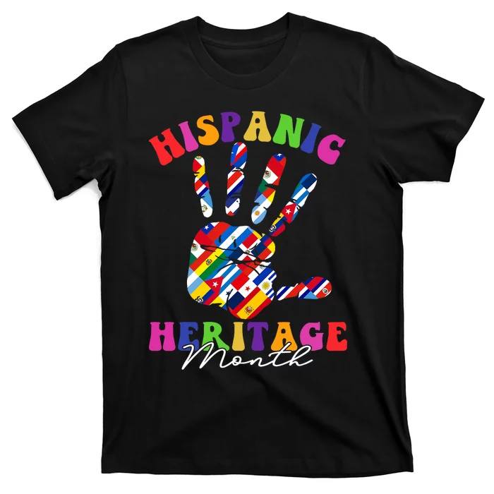 Retro Hispanic Heritage Month All Countries Heart Hands T-Shirt