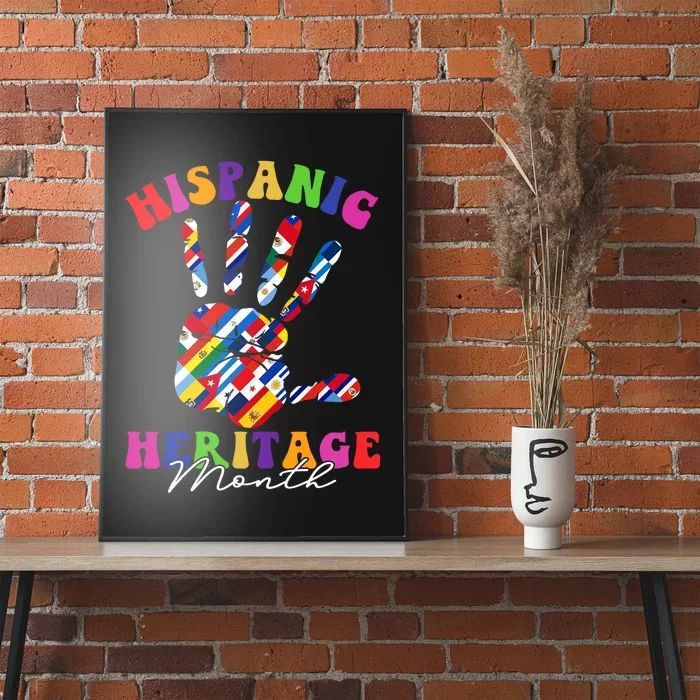 Retro Hispanic Heritage Month All Countries Heart Hands Poster